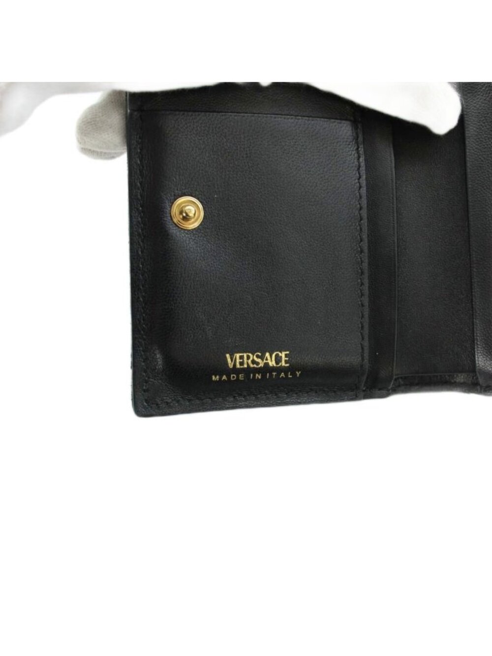 Versace Bifold Wallet Logo Leather Medusa Quilted Black - Picture 8 of 9